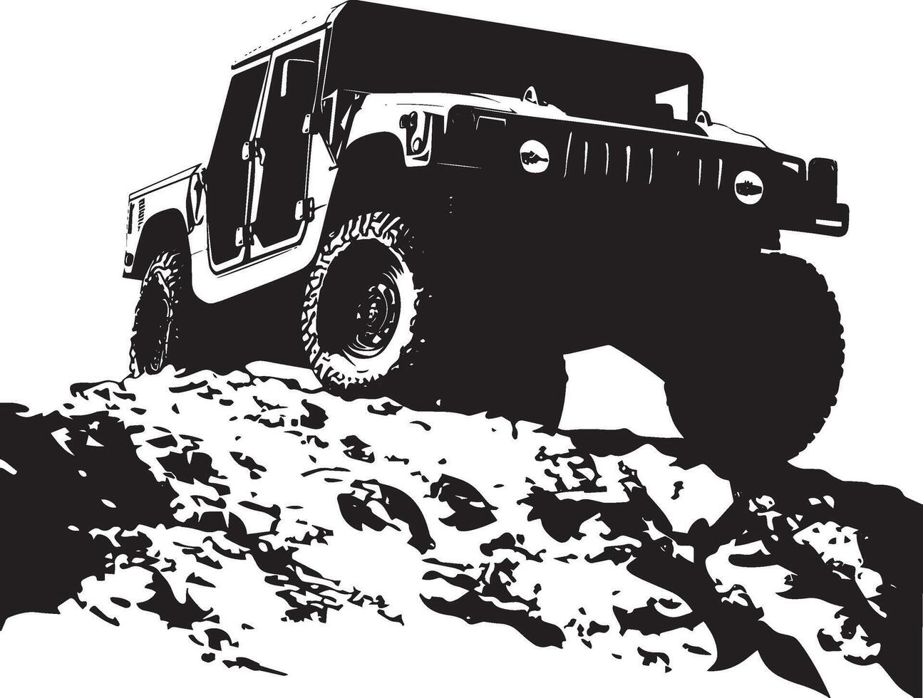 Rugged Humvee A black silhouette of a Humvee speeding across rough terrain. vector