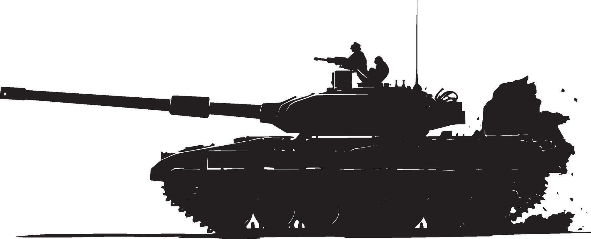 Tank in Action A black silhouette of a tank firing a shell with rising smoke. vector