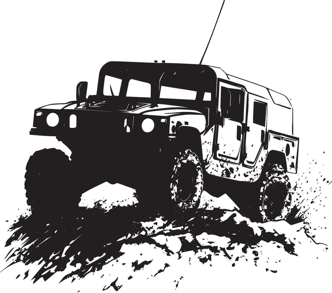 Humvee Driving A Humvee speeding over rough terrain. full length silhouette black illustration vector