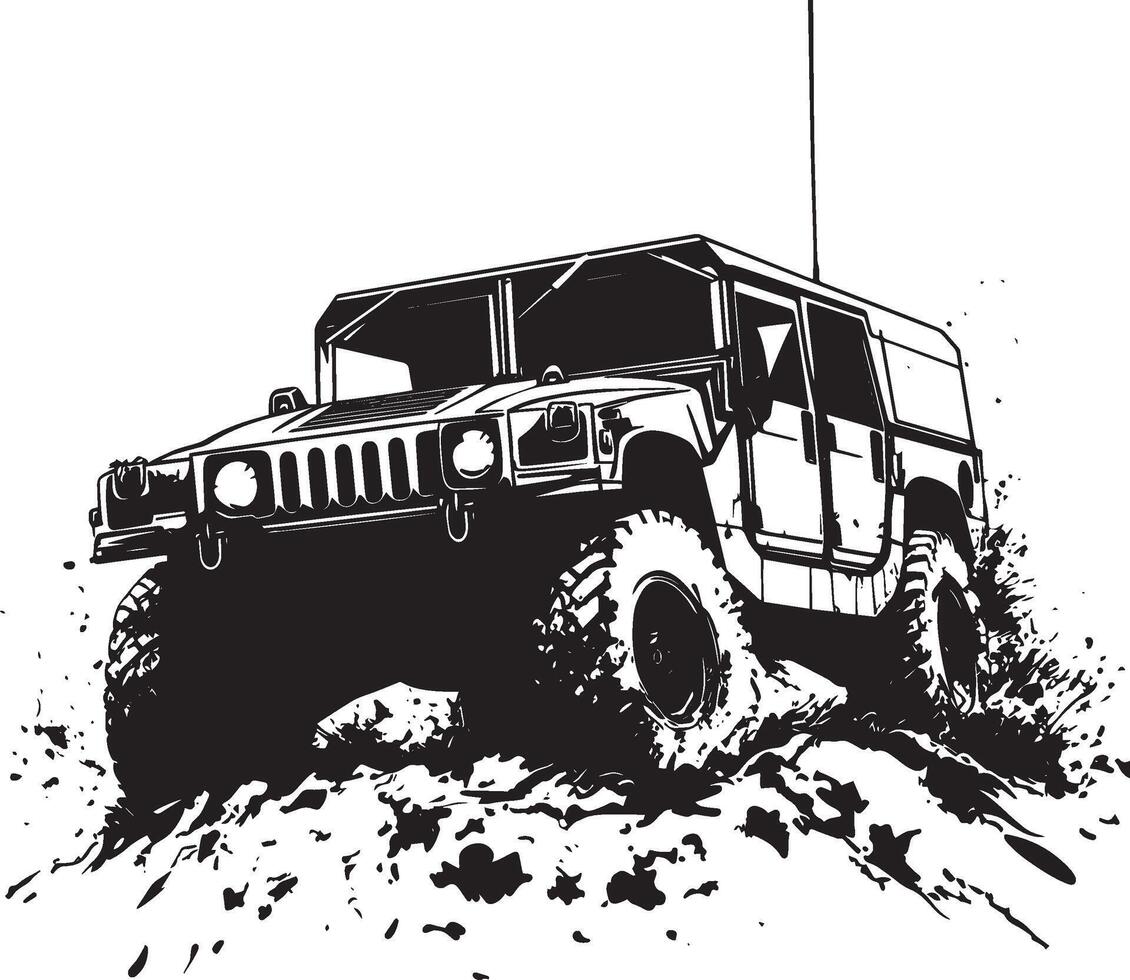 Humvee in Action A silhouette of a Humvee navigating rough ground. vector