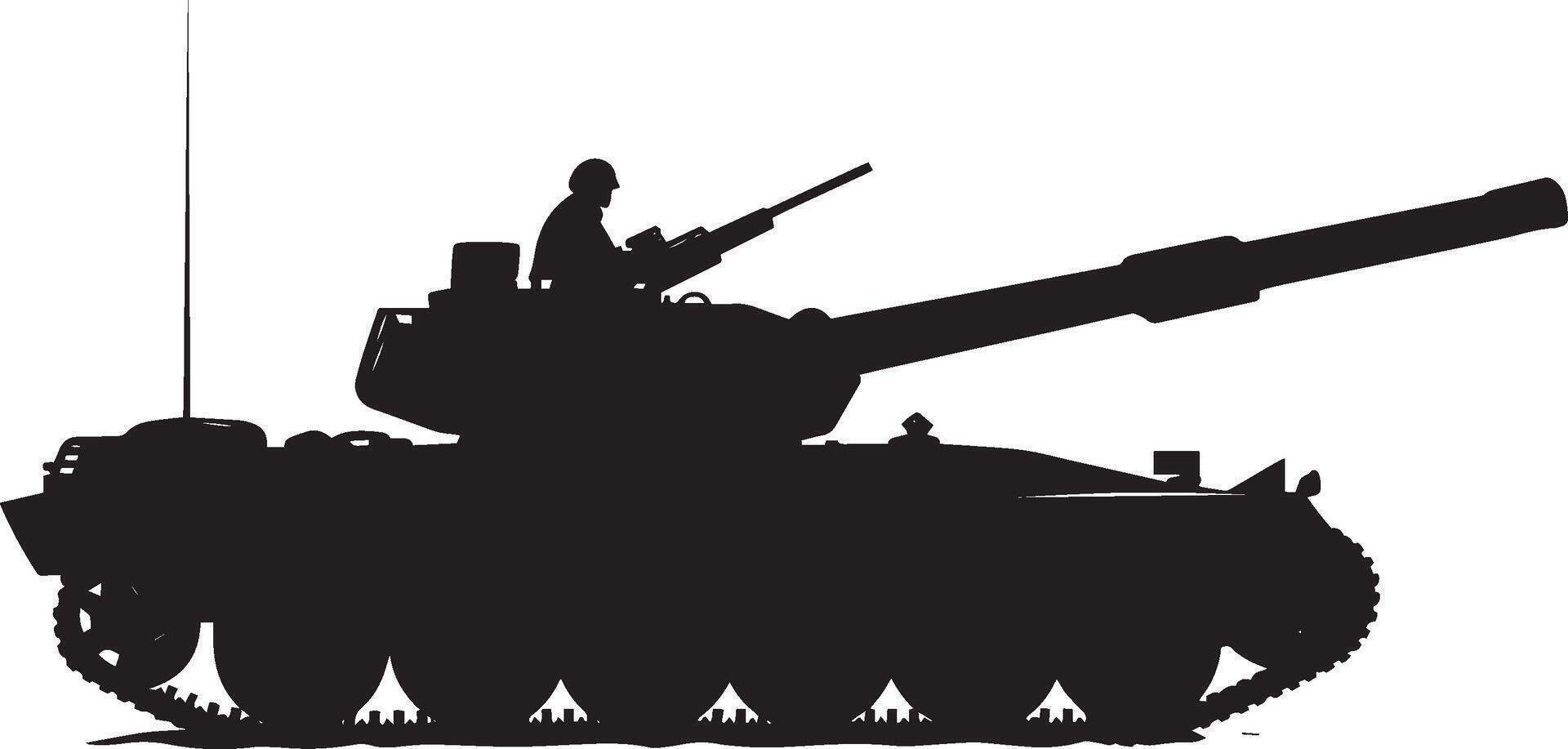 Heavy Artillery Unit A full-length black of a tank with a large cannon. vector