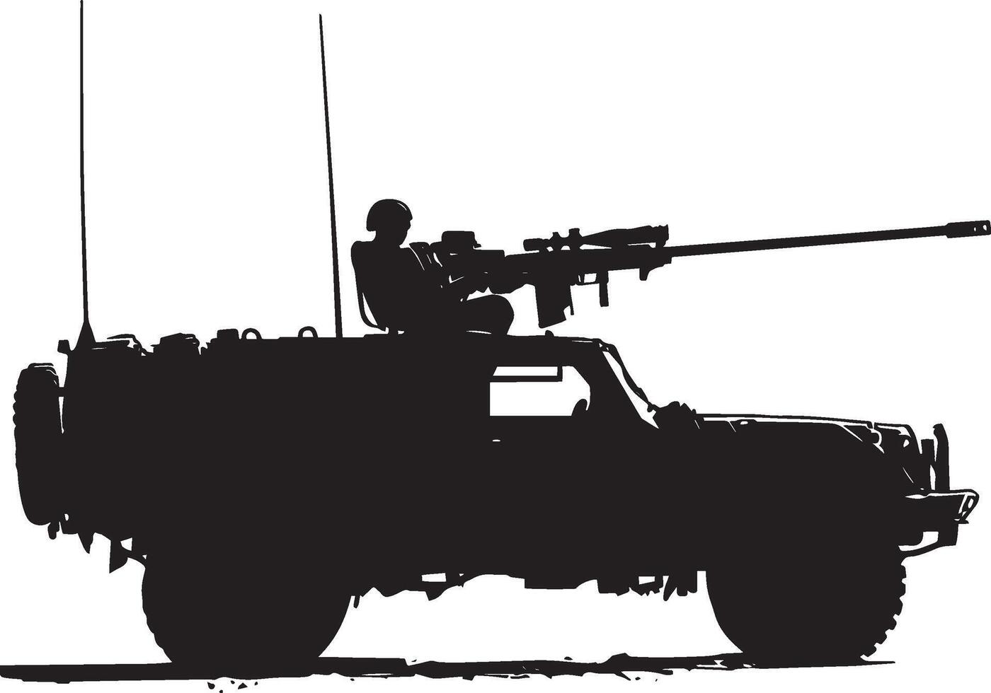 Mounted Machine Gun A vehicle with a machine gun turret aimed. full length silhouette black illustration vector