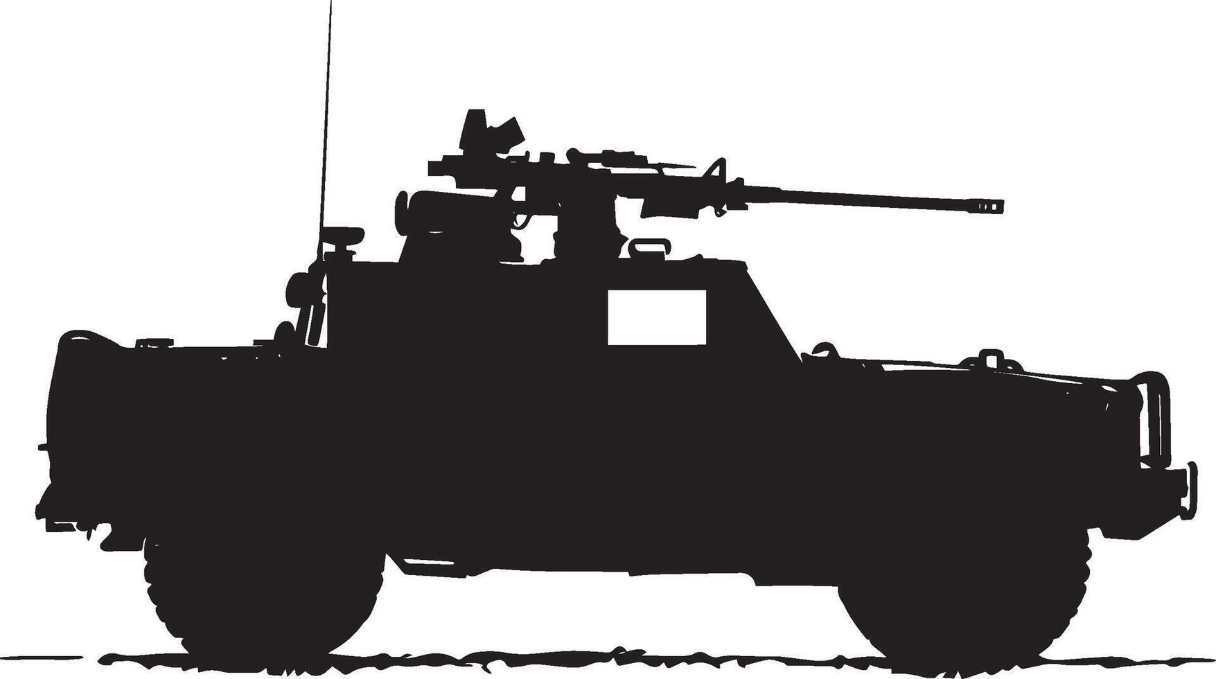 Heavy Assault Jeep A full-length black of a vehicle with a mounted gun. vector