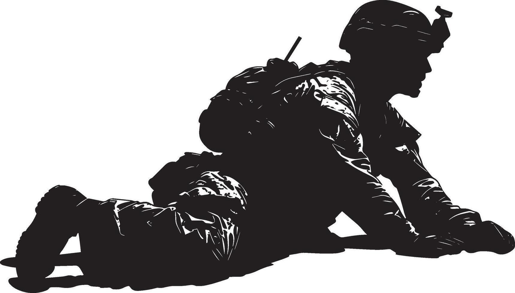 Stealth Crawl A black silhouette of a soldier crawling low to the ground. vector