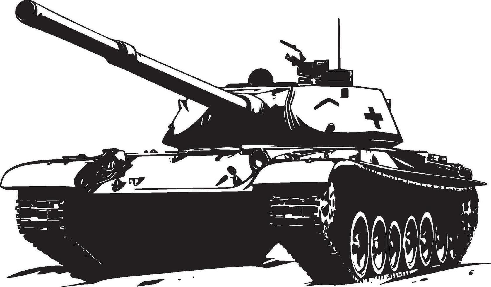 Battle Tank A black silhouette of a heavily armed combat vehicle. vector