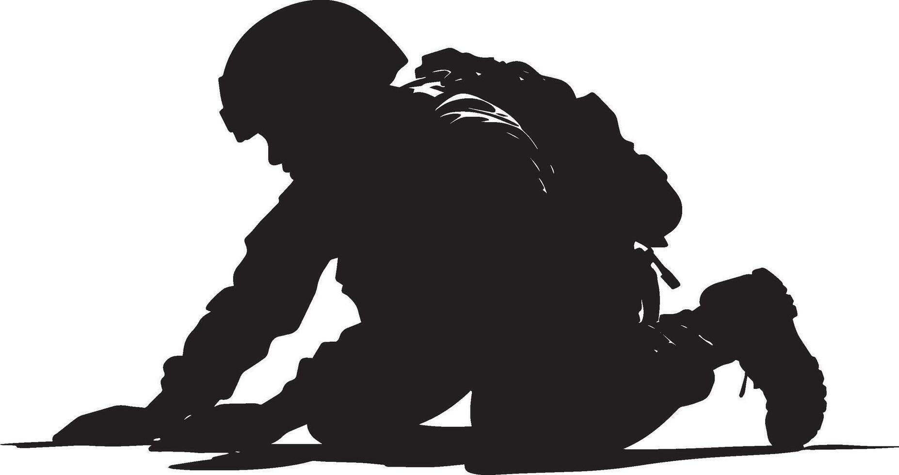 Crawling on Belly A soldier crawling low on their belly, staying close to the ground to avoid detection. full length silhouette black illustration vector