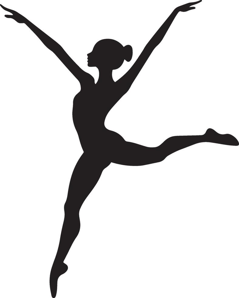 Grand Pirouette A Ballet dancer spinning multiple times on one leg, arms held in a high or low position. full length silhouette black illustration vector