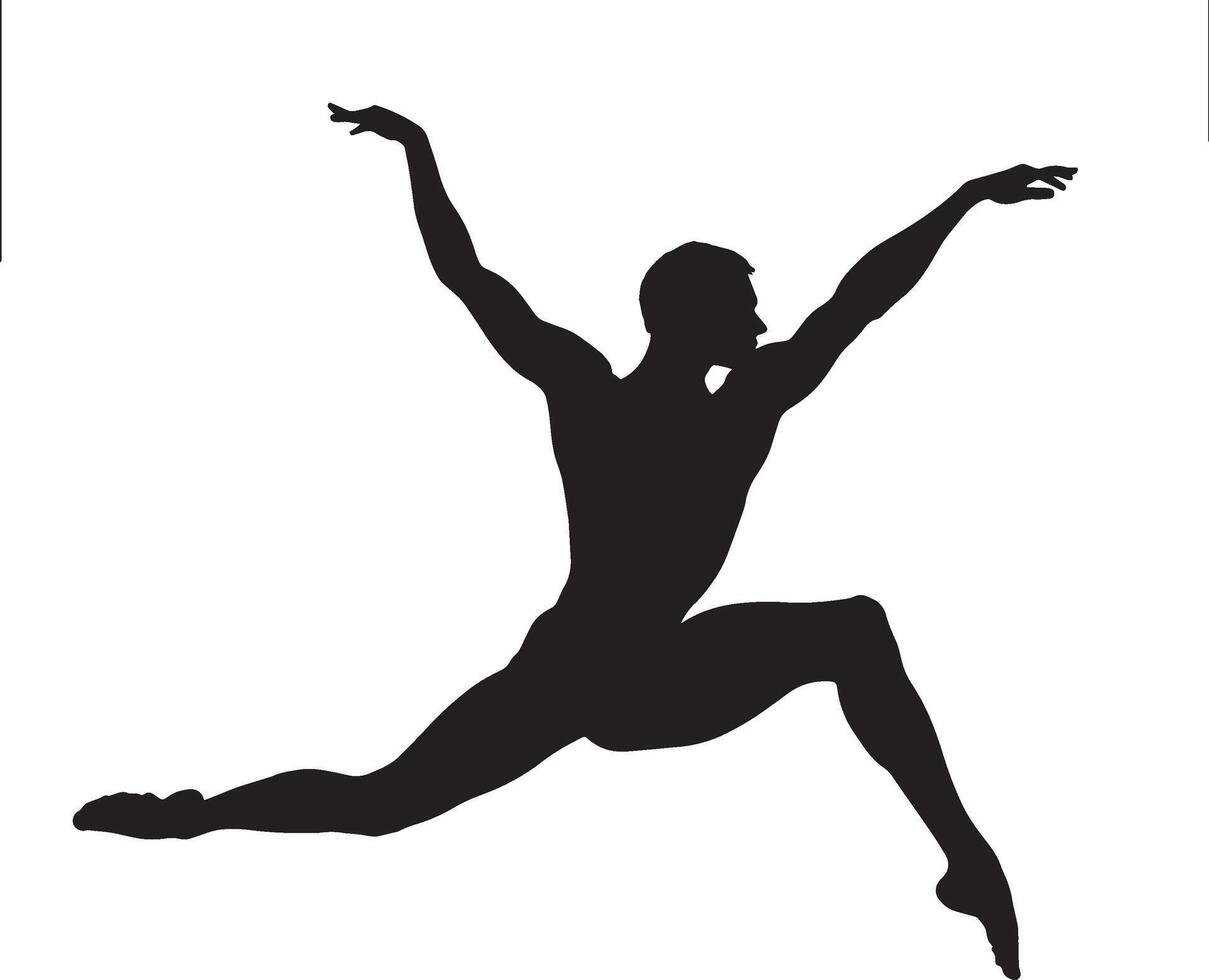 Ciseaux Scissors Jump A Ballet dancer leaping with legs crossing mid-air like scissors, arms in graceful positions. full length silhouette black illustration vector