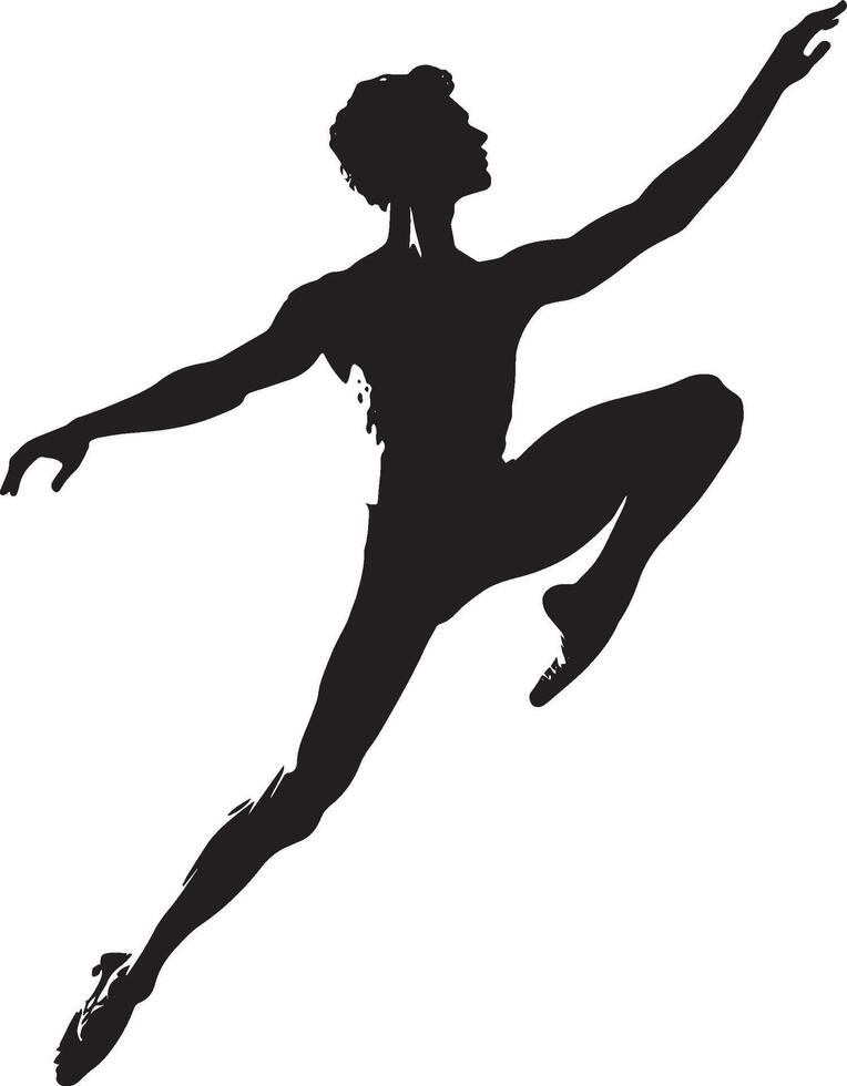 A Ballet dancer jumping and bringing both legs together in mid-air, landing with feet together. full length silhouette black illustration vector