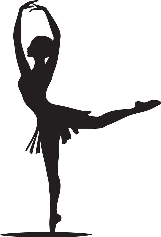 Fifth Position A Ballet dancer with both feet close together, one in front of the other, arms raised above the head in a rounded shape. full length silhouette black illustration vector