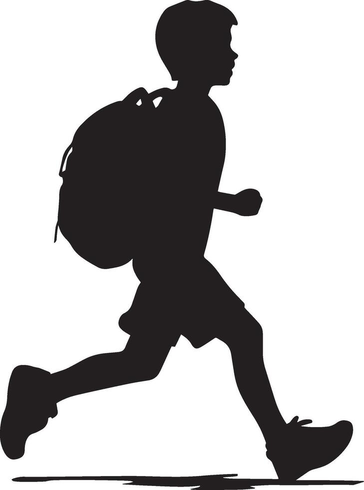 Excited Run A black silhouette of a student running home with a bouncing schoolbag. vector