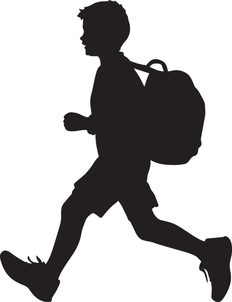 Rushing Home A student running home, schoolbag bouncing with each step, excited to finish the school day. full length silhouette black illustration vector