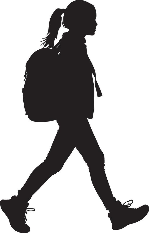 After-Class Exploration A full-length black of a student walking, schoolbag still on, after school. vector