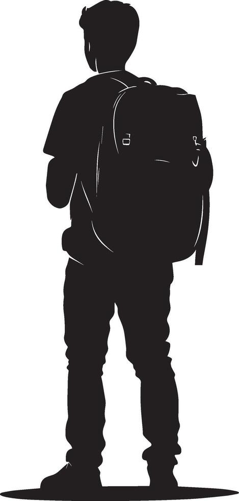 Backpack Ready A full-length black of a student strapping their schoolbag on, getting comfortable. vector