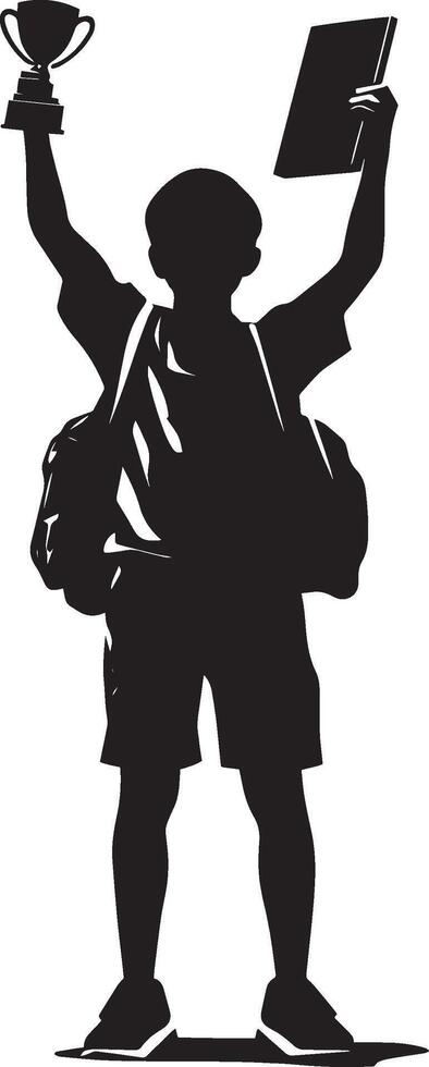 Prize Winner A full-length black of a student proudly holding a certificate or trophy. vector