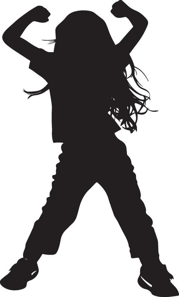 Rhythmic Movement A black silhouette of a child dancing to music, full of energy. vector