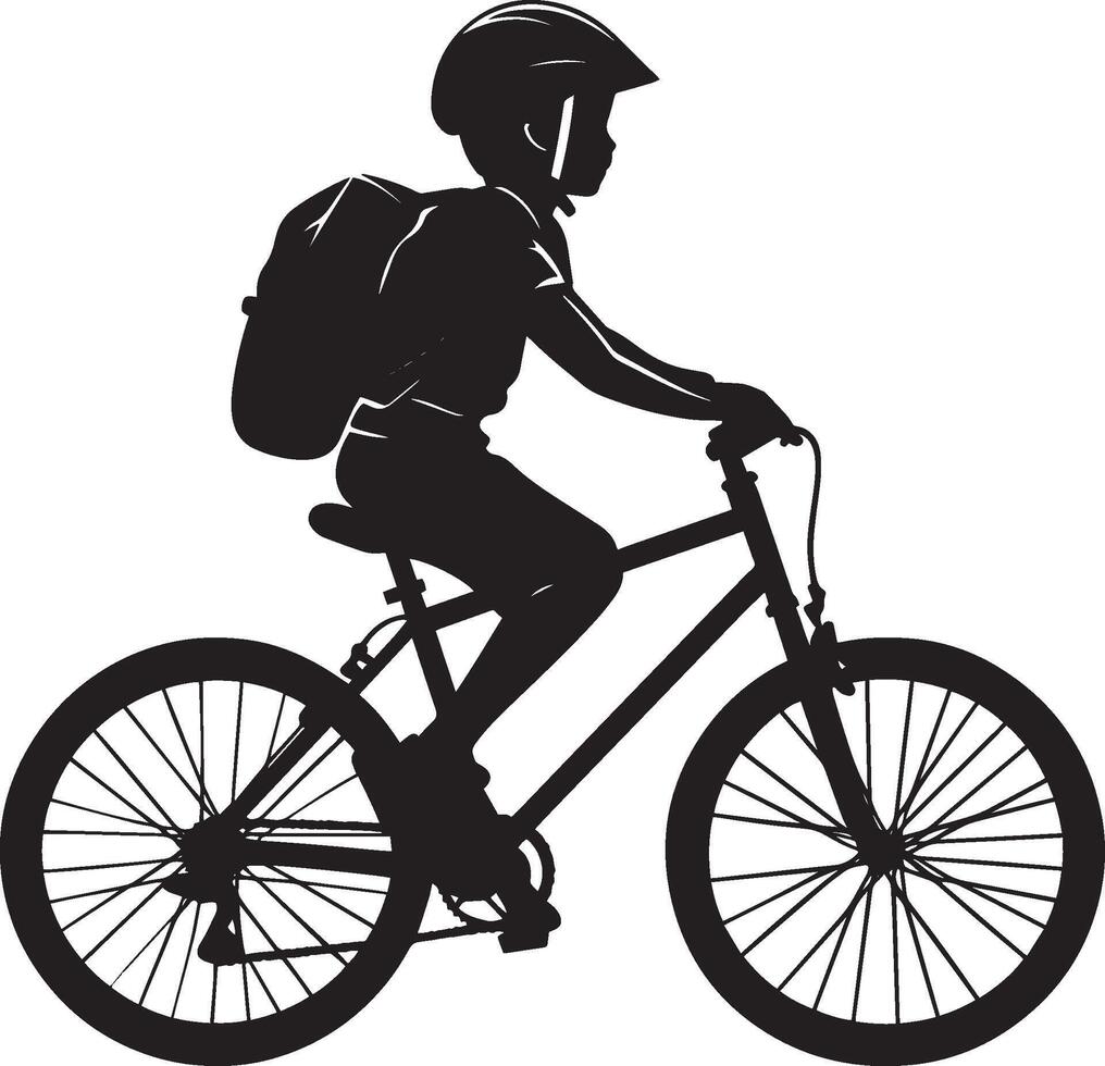 Morning Ride A silhouette of a child pedaling to school, wearing a helmet and carrying a backpack. vector