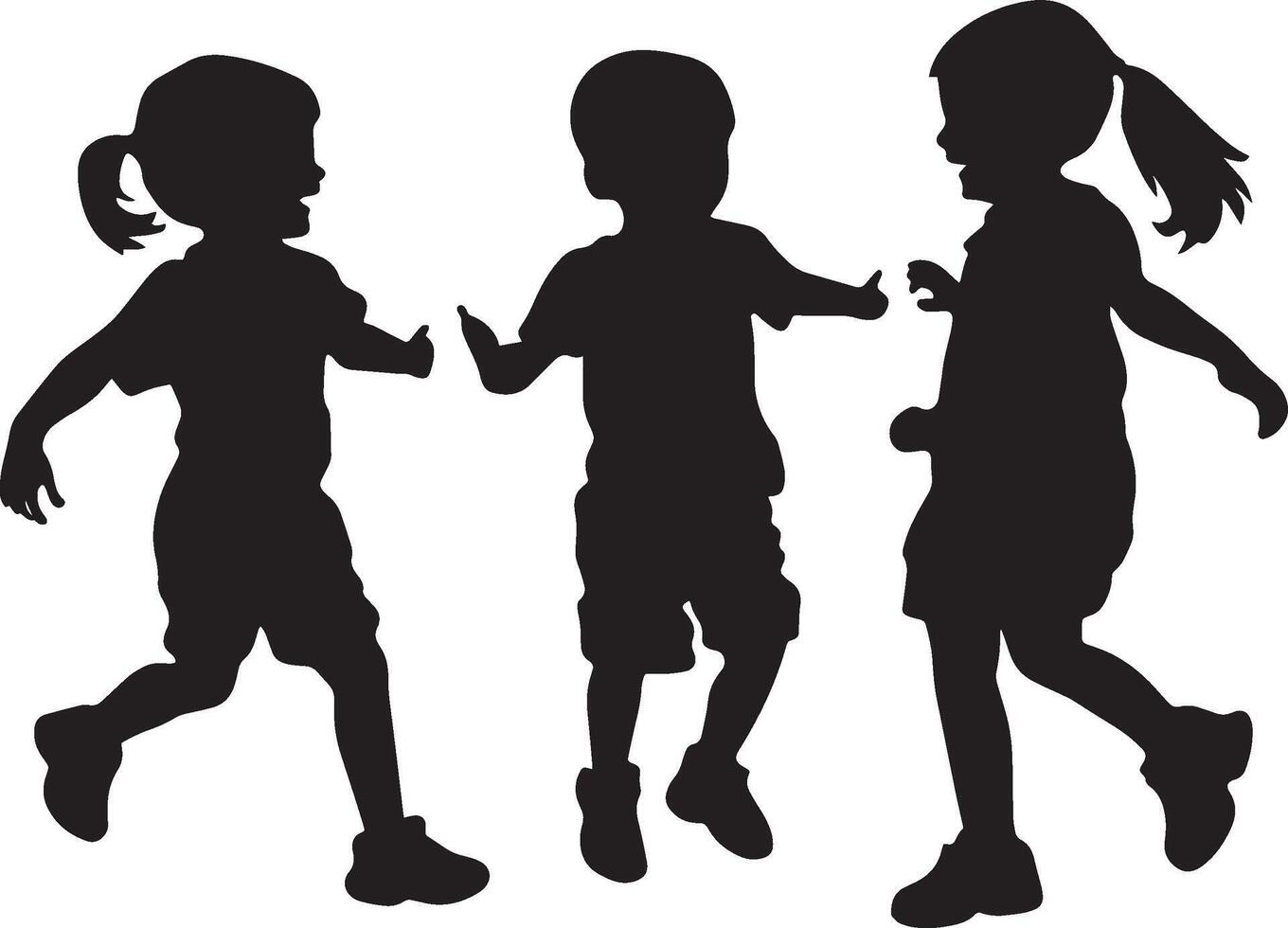 Fun Play A black silhouette of children laughing and playing tag together during recess. vector