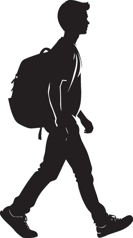 Walking with Schoolbag A full-length black of a student holding their bag, moving between activities. vector
