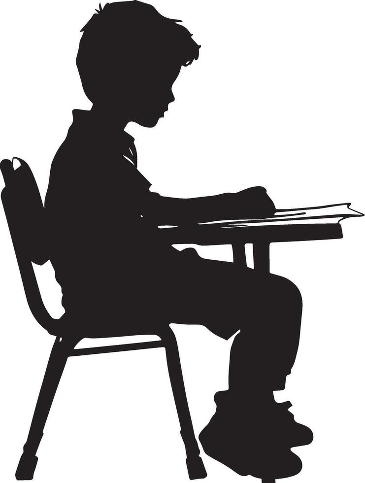 Post-Test Relaxation A full-length black of a child sitting back, content after completing an assignment. vector