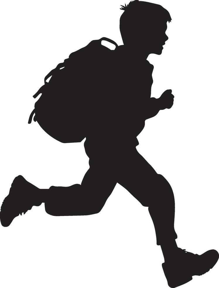 Playing Outside A student running or playing on the playground, schoolbag tossed aside or hanging loosely over their shoulder. full length silhouette black illustration vector