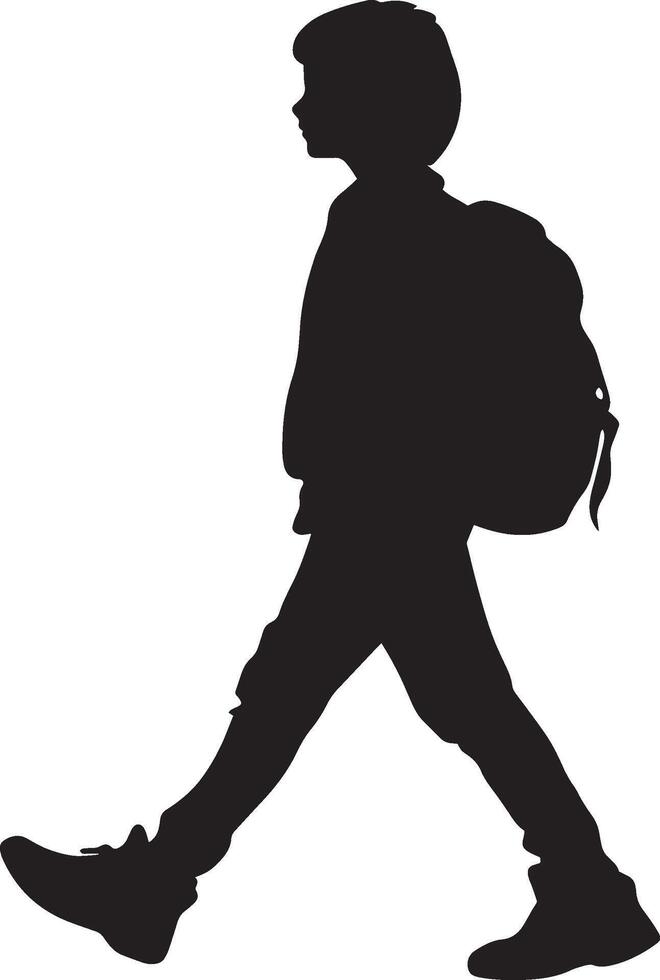 Walking to School A student walking down the sidewalk, with a schoolbag slung over their shoulder or worn on their back. full length silhouette black illustration vector