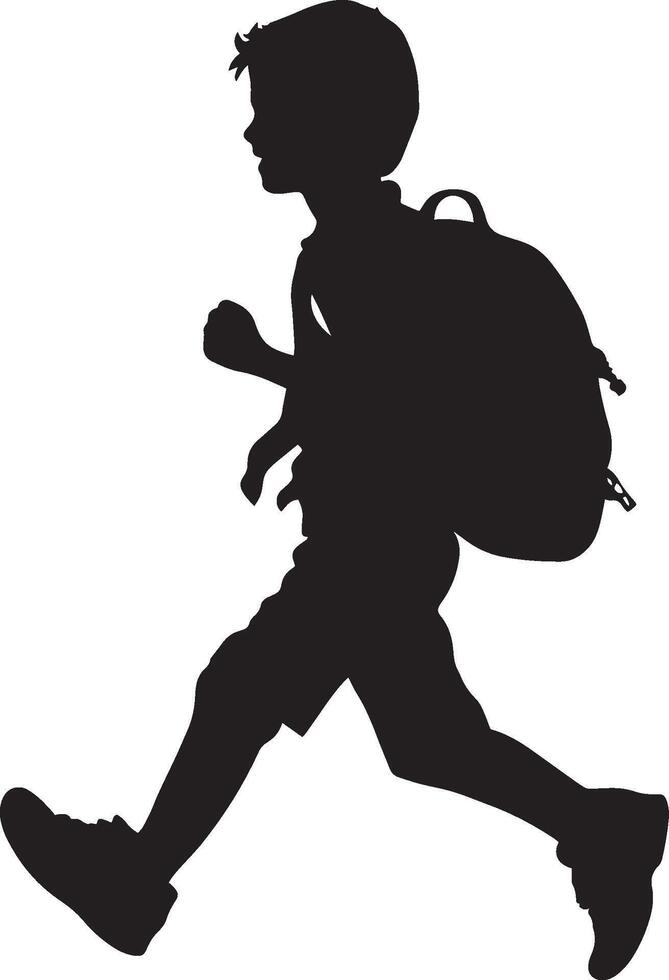 Outdoor Play A black silhouette of a student running on the playground, schoolbag tossed aside. vector