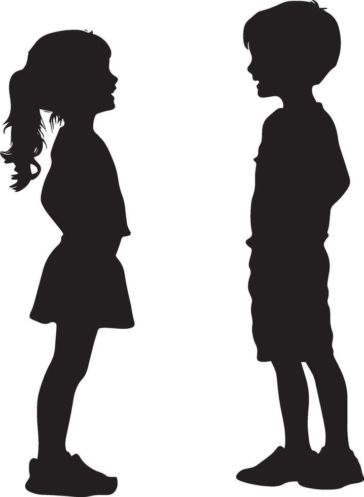 Playing with Friends Two or more children laughing, playing tag, or interacting with each other during recess. full length silhouette black illustration vector