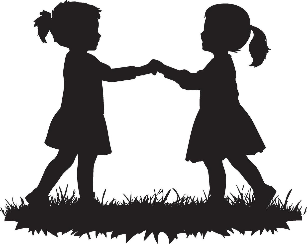 Helping Hands A full-length black of a child working together with classmates, lifting something. vector