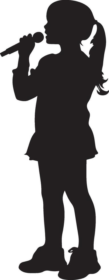 Singing A child standing or sitting, singing during a class performance or music session. full length silhouette black illustration vector