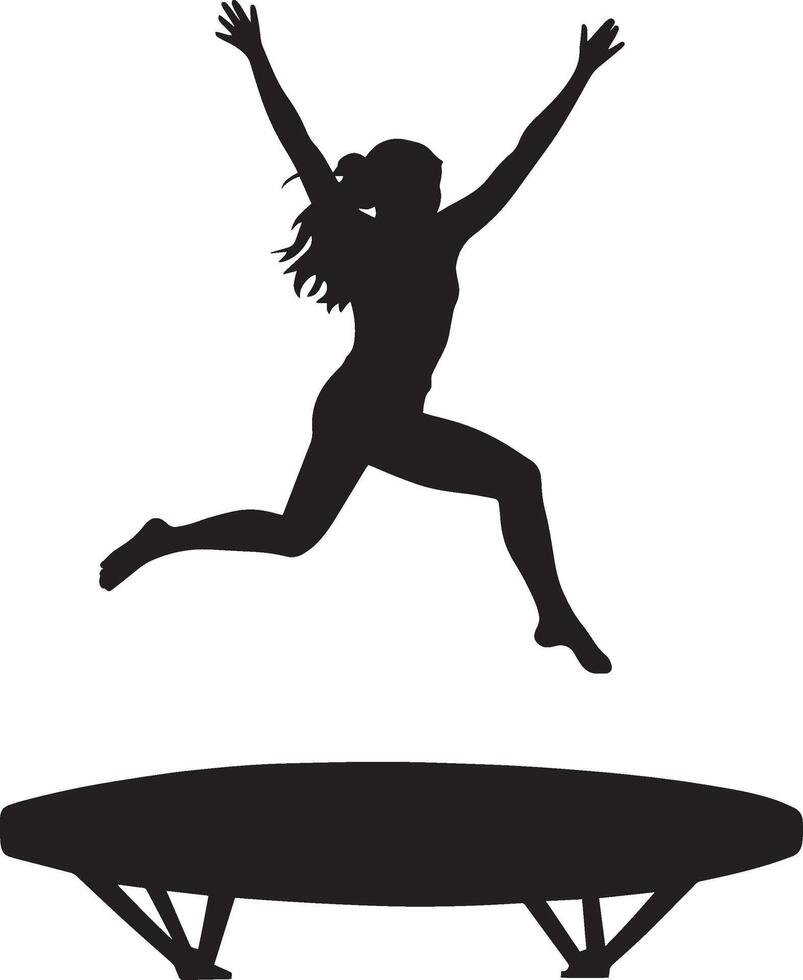 Trampoline Acrobatics A full-length black of a person performing flips and twists on a trampoline. vector