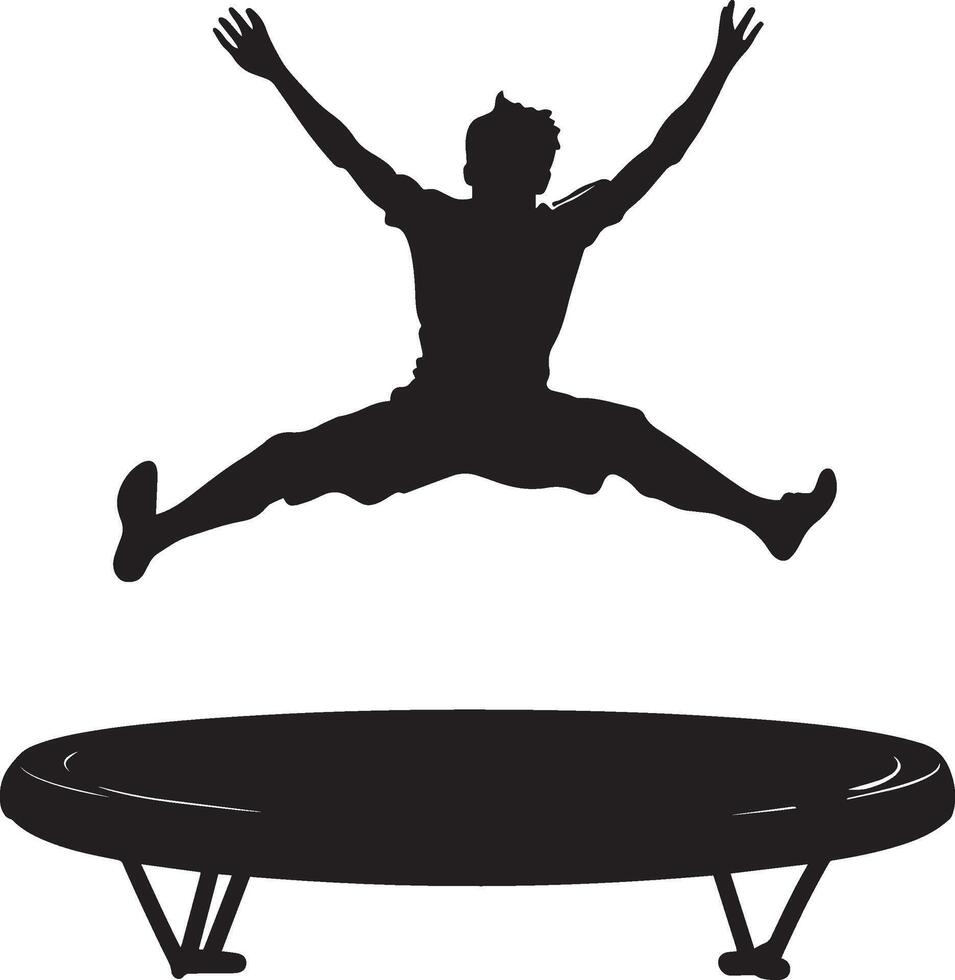 High-Flying Trick A silhouette of a person performing a twist in the air on a trampoline. vector