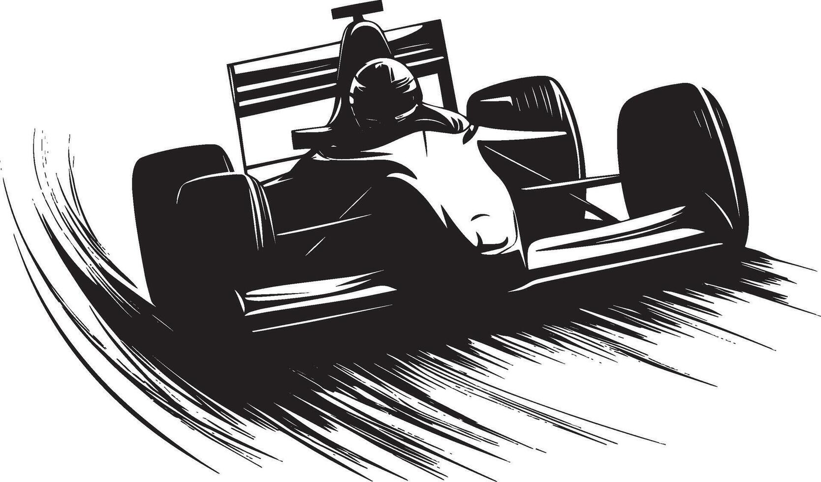 Speed on the Track A full-length black of a person racing a Formula 1 car at high speeds. vector