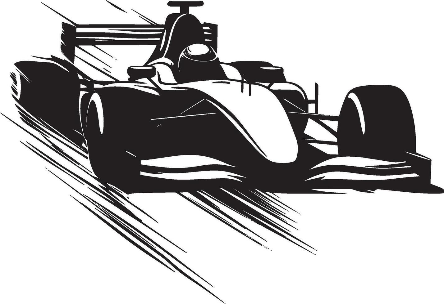 Race Car Precision A black silhouette of a person driving a Formula 1 car, navigating sharp corners. vector
