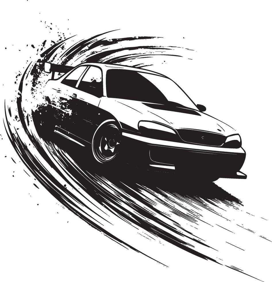 Race Track Drift A black silhouette of a person controlling a car, sliding sideways on a bend. vector