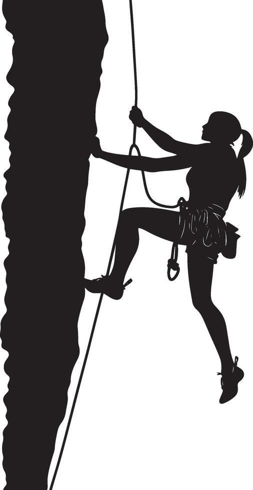 Rock Climbing A person scaling a cliff face with both hands and feet, focused on reaching the top. full length silhouette black illustration vector