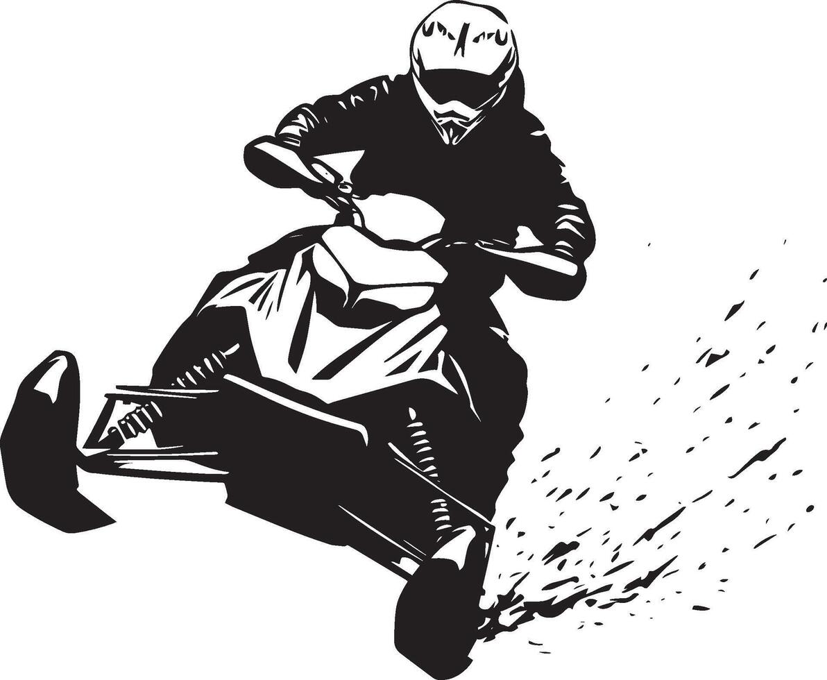 Snowmobile Racing A person speeding across snow-covered terrain on a snowmobile, body leaning forward. full length silhouette black illustration vector