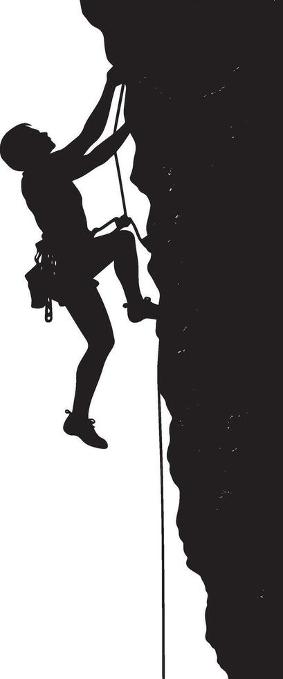 Cliff Ascent A black silhouette of a person climbing a rock face, hands and feet engaged. vector