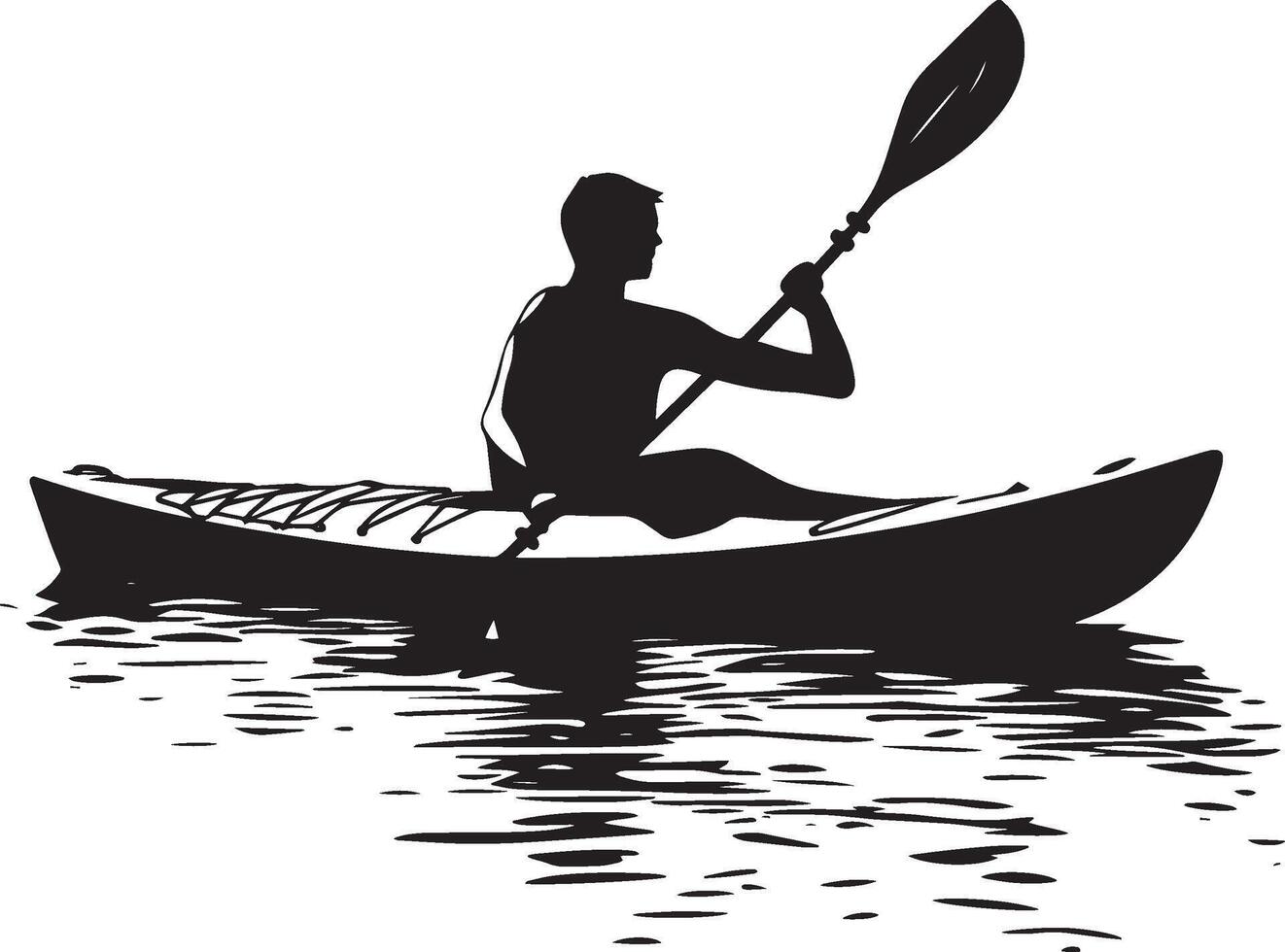Kayak Sprint A black silhouette of a person paddling a canoe at high speed across the water. vector