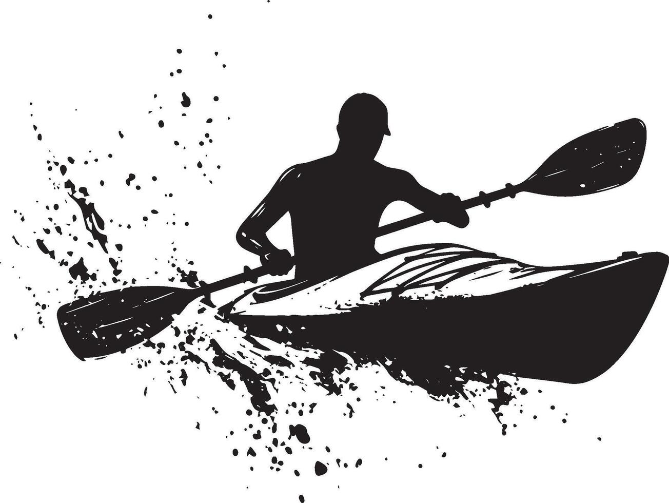Fast Paddling A silhouette of a person paddling at high speed in a kayak, slicing through the water. vector