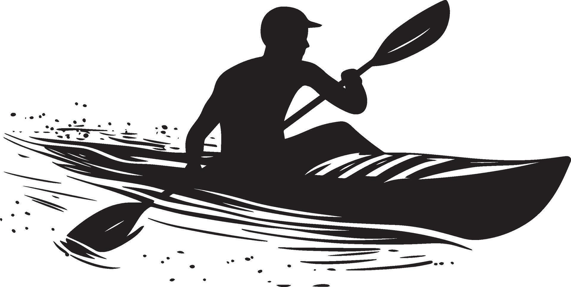 Canoe Racing A full-length black of a person gliding over the water, using powerful strokes. vector