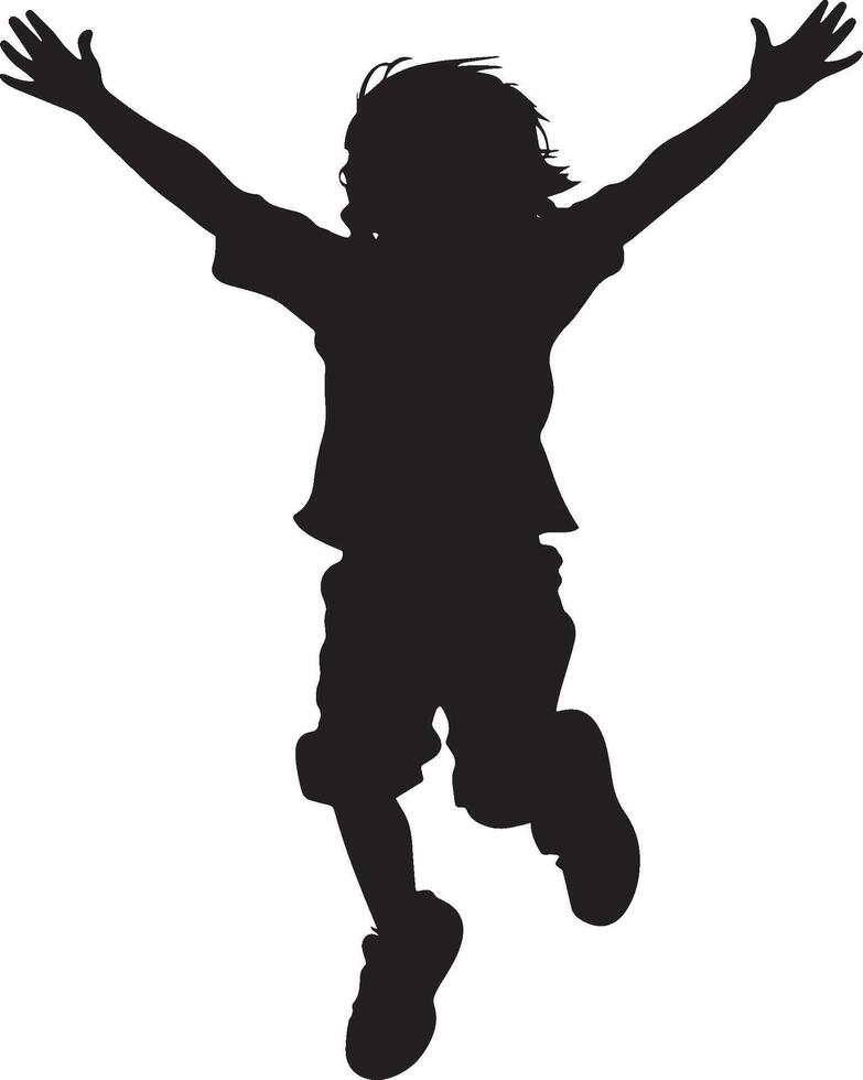 Running in the Playground A child running joyfully on the school playground, arms stretched wide. full length silhouette black illustration vector