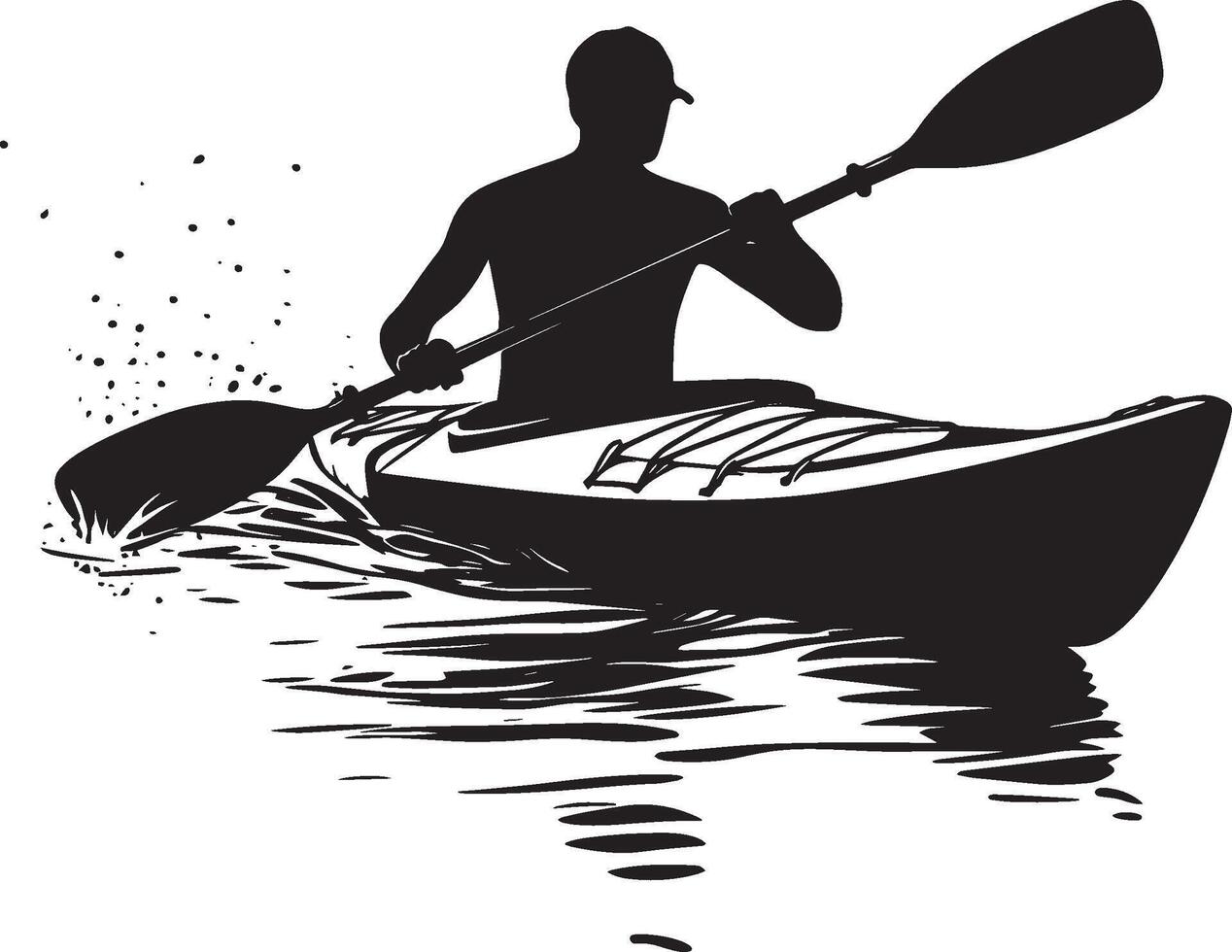 Canoe Sprinting A person paddling at high speed in a kayak or canoe, gliding over the water with power strokes. full length silhouette black illustration vector