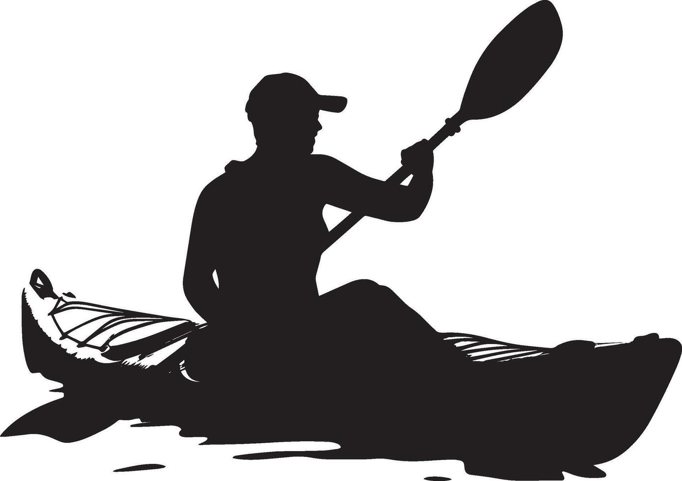 Eskimo Roll Person rolling the kayak upright after capsizing. full length silhouette black illustration vector