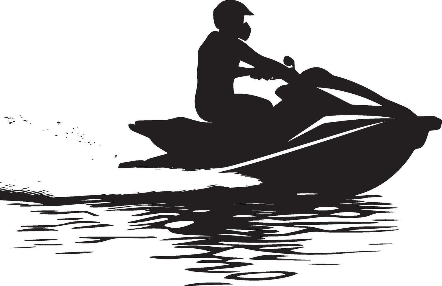 Jet Skiing A person speeding across the water on a jet ski, body leaning forward for control. full length silhouette black illustration vector