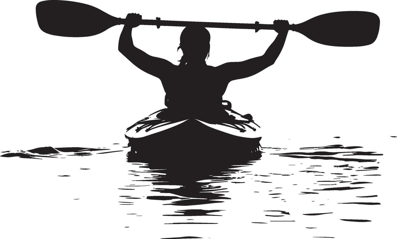 Stretching After Kayaking Person stretching arms while seated in kayak. full length silhouette black illustration vector