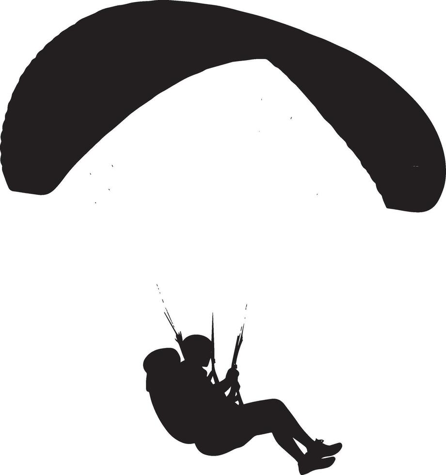 Paragliding Thrill A black illustration of a person flying through the sky, suspended by a parachute wing. vector