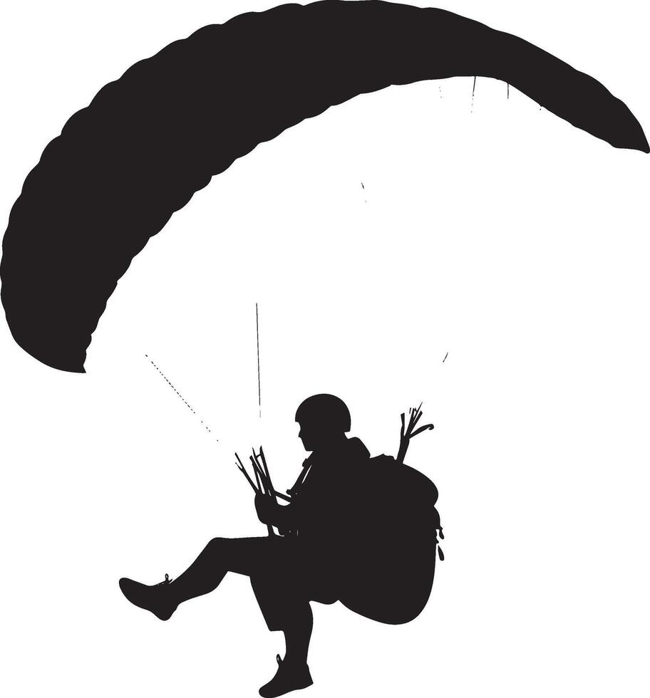 Airborne Flight A full-length black of a person soaring through the sky, lifted by the wind in a paraglider. vector