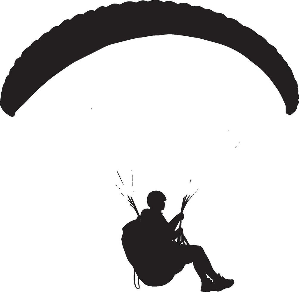 Wind-Fueled Glide A silhouette of a person paragliding high in the air, harnessed to a wing. vector