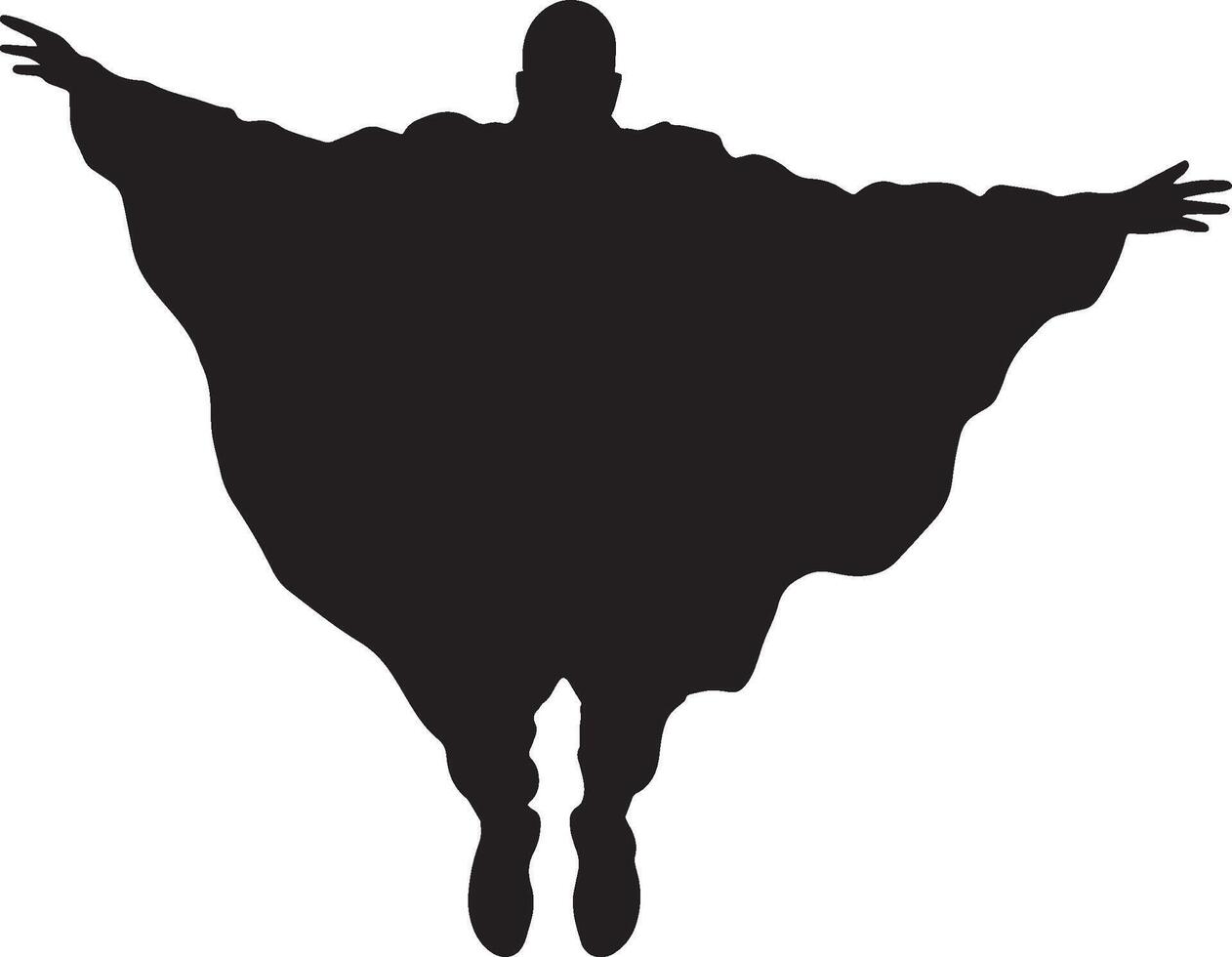 Wingsuit Flying A person in a wingsuit, soaring through the air with arms and legs spread. full length silhouette black illustration vector